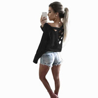 Womens T-Shirt Sexy Bandage Decoration Backless Long Sleeve Ladies Casual Party Tops 4 Colors Casual Female Shirt #LSN