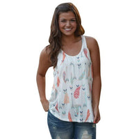 Tank Tops Arrow Printing Women Sleeveless Shirt Blouses Casual O Neck Tank Tops T-Shirt White Vest Top