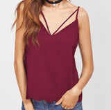 Women Camisole Tank Top 2017 Summer Sexy Spaghetti Strap V Neck Bandage Camis Black wine Casual Scallop Hem Strappy Cami Top