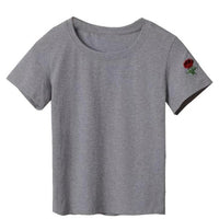 2017 Summer Embroidery T-shirt Women harajuku O-Neck Cotton Short Sleeve Flower Gray Tee Shirt For Female