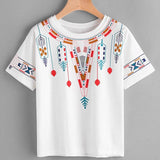 2017 Summer T-shirt Sexy Women Short Sleeve Geometry Printed Blusa Tops Fashion Patchwork t-shirt poleras de mujer