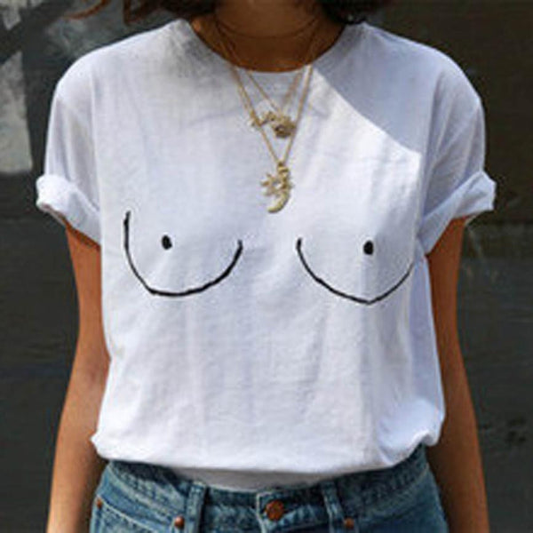 Summer Funny Printed Women T shirt White Combed Cotton Fashion Woman Tee Womens Vogue Women Short Sleeve T shirt Top