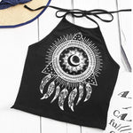 2017 Summer Sexy Camis Women Wind Chimes Floral Print Sleeveless Halterneck Tank Tops Crop Vest Blusa