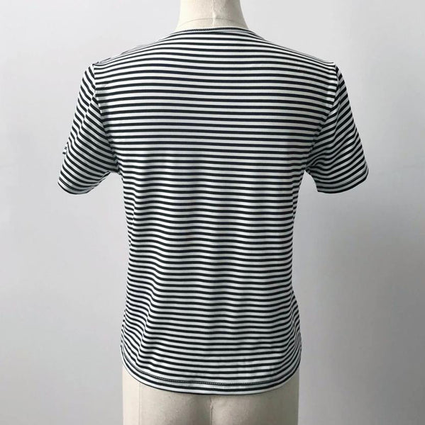 Rose Appliques Black T-shirt Women Fashion Sexy Bare Midriff Striated Short Sleeves Shirt Tops Tee Shirt Femme