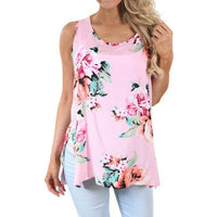 Floral Printing Top 2017 Summer Women Casual Sleeveless Streetstyle Shirt Blusa Lycra cotton split Cami Top Shirt S~5XL