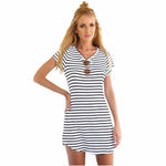 JECKSION Striped Shirt Women Brand,2016 New Casual O-Neck Short Sleeve Loose female T-Shirt For Women Girls striped dress #LSIN