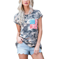 2017 Summer Women Short Sleeve Camouflage T Shirts Womens O-Neck Military Army Cotton Tops T-Shirt With Pocket Tops and Tee
