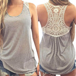 JECKSION Summer Lace Vest for Women T-Shirt Grey 2016 Fashion Lace Patchwork Tops Casual Sleeveless O-Neck Tops #YSIN