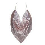 Summer Hot Sequined Camis Women Sexy V-neck Halter Backless Chain Bling Tank Vest Bralette Ladies Croped Tops