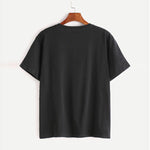 kawaii T-Shirt Black 2017 Summer Rose Flower Embroidery Short Sleeve tshirt women vetement femme