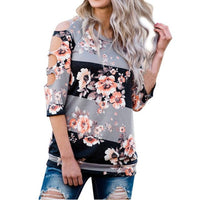 Sexy Hole T-shirt Women Off Shoulder Shirt Casual Loose Tops Ladies Floral Printing Multicolor 2017 Hot Summer Shirt	Femme