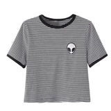 Fashion Cool Women Girls 3D Print T Shirts Aliens crop top Short Sleeve women Tops Hot Sale Gray Black shirt