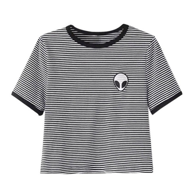 Fashion Cool Women Girls 3D Print T Shirts Aliens crop top Short Sleeve women Tops Hot Sale Gray Black shirt
