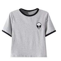 Fashion Cool Women Girls 3D Print T Shirts Aliens crop top Short Sleeve women Tops Hot Sale Gray Black shirt