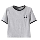Fashion Cool Women Girls 3D Print T Shirts Aliens crop top Short Sleeve women Tops Hot Sale Gray Black shirt