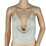 Summer Fashion Women Sexy Sleeveless V-neck Halter Backless Chain Sequined 7 Colors Tops #LSN