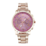 2017 Fashion Women's Watches Geneva Roman Number Stainless Steel Analog Rose Gold Quartz Wrist Watch Ladies Dress Watch &02