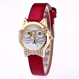 Genvivia High Quality Top Women Watches Cute Glasses Cat Women Analog relogio QuartzDial Thin LeatheWristwatch relogio feminino