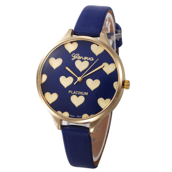 relojes mujer 2016 Ladies Geneva Watches Heart Fashion Elegant Women Dress Watch PU Leather Quarzt-Watch Relogio feminino