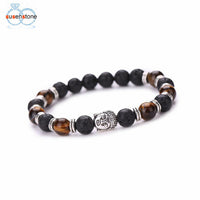 SUSENSTONE Wholesale Black Volcanic Lava Stone Tiger Eye Beaded bracelet For Men Women Fashion personality Jewelry