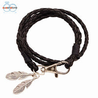 SUSENSTONE Black Leather cord multi-layer braided feather bracelet  Friendship Bracelets Bangles Accessories