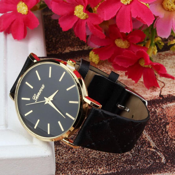 2017 Simple Desgin Fashion Womens Watches Geneva PU Leather Quartz Wrist Watch For Women Kol Saati Clock Woman