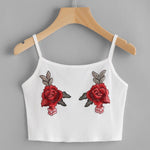 Rose Embroidery Cami Spaghetti Strap Floral Knitted Cami Top Sexy Women Tank Shirt Vest Tops camis n verano mujer