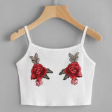 Rose Embroidery Cami Spaghetti Strap Floral Knitted Cami Top Sexy Women Tank Shirt Vest Tops camis n verano mujer