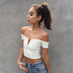2017 Summer 100% Cotton Cold Shoulder T Shirt Women Tops Sexy Black White Punk Slash Neck camisetas mujer verano