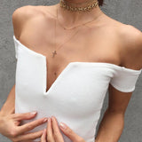 2017 Summer 100% Cotton Cold Shoulder T Shirt Women Tops Sexy Black White Punk Slash Neck camisetas mujer verano