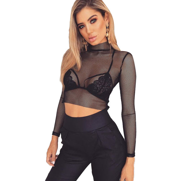 2017 Summer Fashion Mesh Fabric Translucent Solid T shirt women floral crop top femme poleras de mujer camisetas mujer