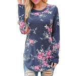 T-shirt Women 2017 Autumn New Floral Print Long Sleeve Shirt Loose Casual Blusas Tops unicorn Women Blue Tops