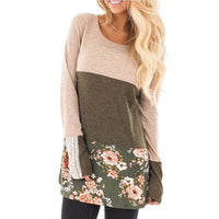 Fashin Autumn New Arrival T shirt Women Floral Print Long Sleeve Shirt harajuku Lace Patchwork Loose Casual Top