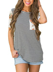 Women Loose Striped Crew Neck Short Sleeve T-shirt Tops Blouse