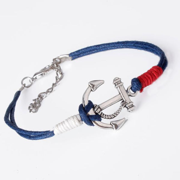New Charm Silver Anchor Multilayer Rope Braided Bracelet Bangle Summer Jewelry