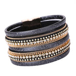 Women Bohemian Bracelet Woven Braided Handmade Wrap Cuff Magnetic Clasp Black