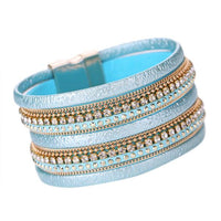 Women Bohemian Bracelet Woven Braided Handmade Wrap Cuff Magnetic Clasp Black