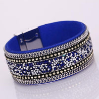 Women Bohemian Crystal Cowhide Bracelets Wrist Chains Black