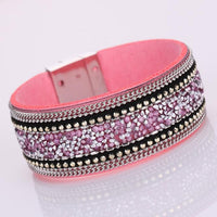 Women Bohemian Crystal Cowhide Bracelets Wrist Chains Black