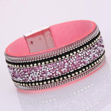 Women Bohemian Crystal Cowhide Bracelets Wrist Chains Black