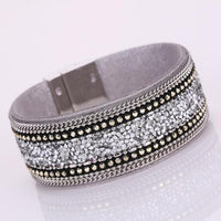 Women Bohemian Crystal Cowhide Bracelets Wrist Chains Black