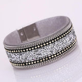 Women Bohemian Crystal Cowhide Bracelets Wrist Chains Black