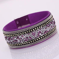 Women Bohemian Crystal Cowhide Bracelets Wrist Chains Black