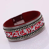 Women Bohemian Crystal Cowhide Bracelets Wrist Chains Black