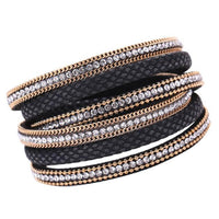 Women Bohemian Bracelet Woven Braided Handmade Wrap Cuff Magnetic Clasp Black