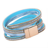 Women Bohemian Bracelet Woven Braided Handmade Wrap Cuff Magnetic Clasp Black