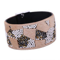 Women Bohemian Crystal Cowhide Bracelets Wrist Chains Beige