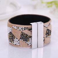 Women Bohemian Crystal Cowhide Bracelets Wrist Chains Beige
