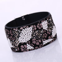 Women Bohemian Crystal Cowhide Bracelets Wrist Chains Beige