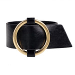 Women Leather Belt Bracelet Punk Cool Round Wide Bangle Cuff Wristband Black